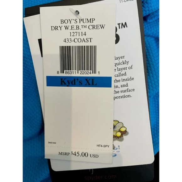 Spyder Kids Boys' Pump Dry W.E.B™ Crew Thermal Shirt Size XL (18 Big Boy… - Picture 3 of 5